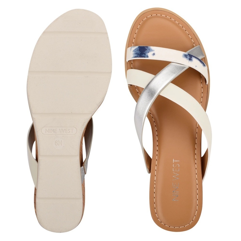 Nine West Slip On Sandals White Silver Strappy Beach Resort Shoes Size 9.5 - Picture 6 of 7